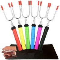 New Design Product Stretch Stainless Steel BBQ Fork 6 Color Wood Handle Marshmallow Roasting BBQ Sticks